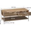 Household Essentials Bungalow Rectangular Coffee Table with Storage Shelf and 2 Drawers Coastal Oak Rustic Wood Grain Woven Front and White Metal