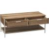 Household Essentials Bungalow Rectangular Coffee Table with Storage Shelf and 2 Drawers Coastal Oak Rustic Wood Grain Woven Front and White Metal