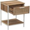 Household Essentials Bungalow Rectangular Console Sofa Table with Storage Shelf and 2 Drawers Black Oak Wood Grain Woven Front and Black Metal(Coastal Oak Finish)