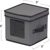Household Essentials China Plate Storage Box, Holds 12 Dessert Plates or Bowls, Windowed Panel, Sturdy Frame and Reinforced Handles, Felt Cushions, Fully Removable Lid, Gray