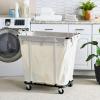 Household Essentials Commercial Laundry Cart with Rolling Caster Wheels, Natural Canvas Liner with Black Steel Frame(Natural/Black)