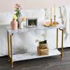 Household Essentials Crown Narrow 3 Shelf Open Storage Bookshelf Black Oak Wood Grain and Gold Metal(White Marble/Gold)