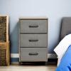 Household Essentials Dresser Nightstand Chest of Drawers Ashwood Rustic Wood Grain with 3 Grey Strorage Drawers(Ashwood)