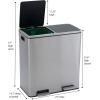 Household Essentials Dual Compartment Trash Can with 30 Liter / 8 Gallon Medium Bins, Stainless Steel, for Trash and Recycling 94603-1