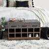 Household Essentials Entryway Storage Bench with 3 Beige Drawers 10 Shoe Compartments and Cushioned Seat in Coastal Oak Rustic Wood Grain(Ashwood Finish)
