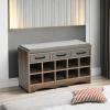 Household Essentials Entryway Storage Bench with 3 Beige Drawers 10 Shoe Compartments and Cushioned Seat in Coastal Oak Rustic Wood Grain(Ashwood Finish)