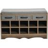 Household Essentials Entryway Storage Bench with 3 Beige Drawers 10 Shoe Compartments and Cushioned Seat in Coastal Oak Rustic Wood Grain(Ashwood Finish)