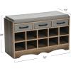 Household Essentials Entryway Storage Bench with 3 Beige Drawers 10 Shoe Compartments and Cushioned Seat in Coastal Oak Rustic Wood Grain(Ashwood Finish)