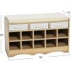 Household Essentials Entryway Storage Bench with 3 Beige Drawers 10 Shoe Compartments and Cushioned Seat in Coastal Oak Rustic Wood Grain(Coastal Oak Finish)