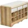 Household Essentials Entryway Storage Bench with 3 Beige Drawers 10 Shoe Compartments and Cushioned Seat in Coastal Oak Rustic Wood Grain(Coastal Oak Finish)
