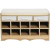 Household Essentials Entryway Storage Bench with 3 Beige Drawers 10 Shoe Compartments and Cushioned Seat in Coastal Oak Rustic Wood Grain(Coastal Oak Finish)