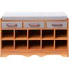 Household Essentials Entryway Storage Bench with 3 Beige Drawers 10 Shoe Compartments and Cushioned Seat in Coastal Oak Rustic Wood Grain(Honey Maple Finish)