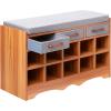 Household Essentials Entryway Storage Bench with 3 Beige Drawers 10 Shoe Compartments and Cushioned Seat in Coastal Oak Rustic Wood Grain(Honey Maple Finish)