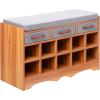 Household Essentials Entryway Storage Bench with 3 Beige Drawers 10 Shoe Compartments and Cushioned Seat in Coastal Oak Rustic Wood Grain(Honey Maple Finish)