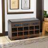 Household Essentials Entryway Storage Bench with 3 Beige Drawers 10 Shoe Compartments and Cushioned Seat in Coastal Oak Rustic Wood Grain(Walnut Wood Finish/Grey)