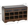 Household Essentials Entryway Storage Bench with 3 Beige Drawers 10 Shoe Compartments and Cushioned Seat in Coastal Oak Rustic Wood Grain(Walnut Wood Finish/Grey)