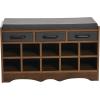 Household Essentials Entryway Storage Bench with 3 Beige Drawers 10 Shoe Compartments and Cushioned Seat in Coastal Oak Rustic Wood Grain(Walnut Wood Finish/Grey)