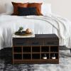 Household Essentials Entryway Storage Bench with 3 Beige Drawers 10 Shoe Compartments and Cushioned Seat in Coastal Oak Rustic Wood Grain(Walnut Wood Finish/Grey)