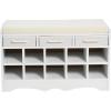 Household Essentials Entryway Storage Bench with 3 Beige Drawers 10 Shoe Compartments and Cushioned Seat in Coastal Oak Rustic Wood Grain(White)