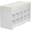 Household Essentials Entryway Storage Bench with 3 Beige Drawers 10 Shoe Compartments and Cushioned Seat in Coastal Oak Rustic Wood Grain(White)