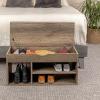 Household Essentials Entryway Storage Bench with Lift-top Lid and 3 Shoe Compartments in Ashwood Rustic Wood Grain