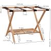 Household Essentials Fully Assembled Folding Luggage Rack with Lower Storage Shelf | Bamboo Frame with Black Straps(Fully Assembled)