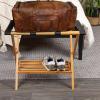 Household Essentials Fully Assembled Folding Luggage Rack with Lower Storage Shelf | Bamboo Frame with Black Straps(Fully Assembled)