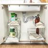 Household Essentials Glidez Chrome-Plated Steel and Faux Marble Pull-Out/Slide-Out Storage Organizer for Under Sink or Cabinet – 2-Tier Design – Fits Standard Size Cabinet or Shelf, White and Chrome(Undersink)