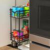 Household Essentials Glidez Powder-Coated Steel Pull-Out/Slide-Out Basket Storage Organizer for Under Sink or Under Cabinet Use – 2-Tier Design – Fits Standard Size Cabinet or Shelf, White(Black)