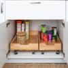 Household Essentials Glidez Steel and Wood Pull-Out/Slide-Out Storage Organizer for Under Cabinet Use – 1-Tier Design – Fits Standard Size Cabinet or Shelf, Brushed Nickel and Natural(1-Tier)