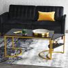 Household Essentials Half Moon Rectangular Coffee Table Black Oak Wood Grain and Gold Metal(Black Oak)
