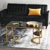 Household Essentials Half Moon Rectangular Coffee Table Black Oak Wood Grain and Gold Metal(Black Oak)