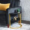 Household Essentials Half Moon Rectangular Coffee Table Black Oak Wood Grain and Gold Metal(Black Oak)