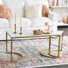 Household Essentials Half Moon Rectangular Coffee Table Black Oak Wood Grain and Gold Metal(White Marble)