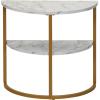 Household Essentials Half Moon Rectangular Coffee Table Black Oak Wood Grain and Gold Metal(White Marble)