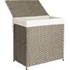 Household Essentials Handwoven Laundry Hamper, Synthetic Rattan Clothes Laundry Basket with Lid and Handles, Gray