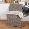 Household Essentials Handwoven Laundry Hamper, Synthetic Rattan Clothes Laundry Basket with Lid and Handles, Gray