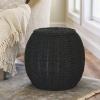 Household Essentials Handwoven Paper Rope Barrel Wicker Storage Basket Side Table, Brown(Black Paper Rope)