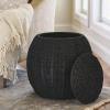 Household Essentials Handwoven Paper Rope Barrel Wicker Storage Basket Side Table, Brown(Black Paper Rope)