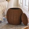 Household Essentials Handwoven Paper Rope Barrel Wicker Storage Basket Side Table, Brown(Brown Paper Rope)