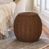 Household Essentials Handwoven Paper Rope Barrel Wicker Storage Basket Side Table, Brown(Brown Paper Rope)