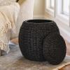 Household Essentials Handwoven Paper Rope Barrel Wicker Storage Basket Side Table, Brown(Brown Water Hyacinth)