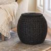 Household Essentials Handwoven Paper Rope Barrel Wicker Storage Basket Side Table, Brown(Brown Water Hyacinth)