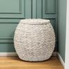 Household Essentials Handwoven Paper Rope Barrel Wicker Storage Basket Side Table, Brown(Cream Water Hyacinth)