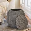 Household Essentials Handwoven Paper Rope Barrel Wicker Storage Basket Side Table, Brown(Grey Paper Rope)