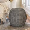 Household Essentials Handwoven Paper Rope Barrel Wicker Storage Basket Side Table, Brown(Grey Paper Rope)