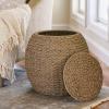 Household Essentials Handwoven Paper Rope Barrel Wicker Storage Basket Side Table, Brown(Natural Seagrass)