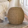 Household Essentials Handwoven Paper Rope Barrel Wicker Storage Basket Side Table, Brown(Natural Seagrass)