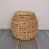 Household Essentials Handwoven Paper Rope Barrel Wicker Storage Basket Side Table, Brown(Natural Water Hyacinth)