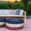 Household Essentials Handwoven Resin Storage Stool Ottoman, Black(Blue Stripe)